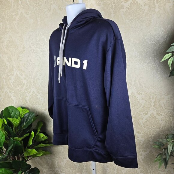 AND1 Size XL Navy Blue Drawstring Hoodie Sweatshirt Kangaroo Pocket Casual - Picture 6 of 11